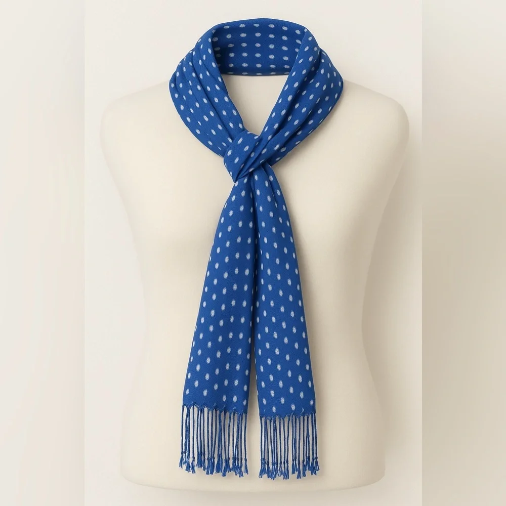 Contemporary Scarf Blue White Dot Coastal Nautical Isaac Mizrahi EUC 30